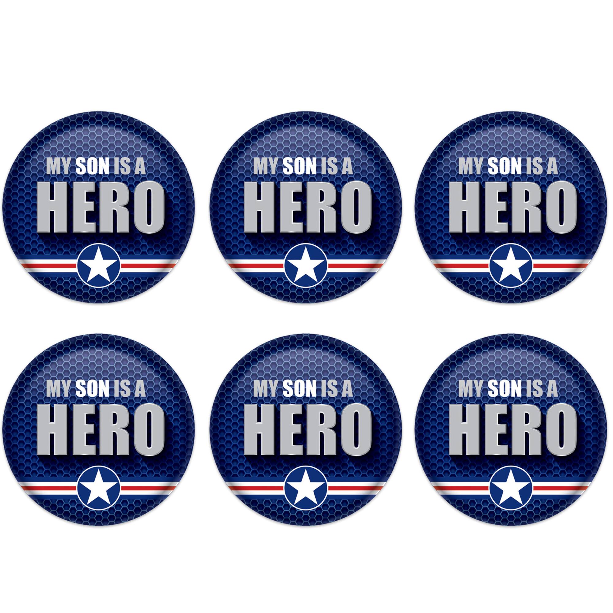 Beistle 2" Blue & Silver My Son Is A Hero Buttons, 6ct.
